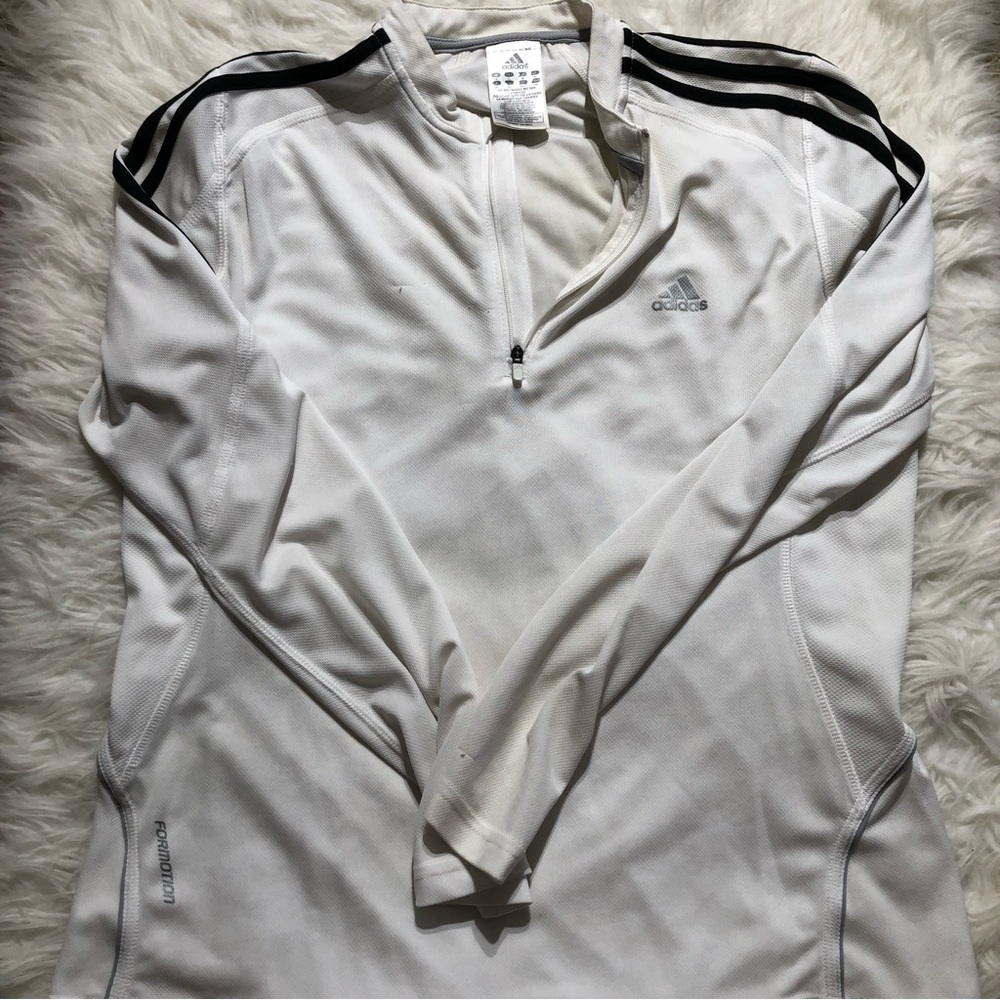 Adidas quarter zip long sleeve workout jacket Large L white black stripes tops